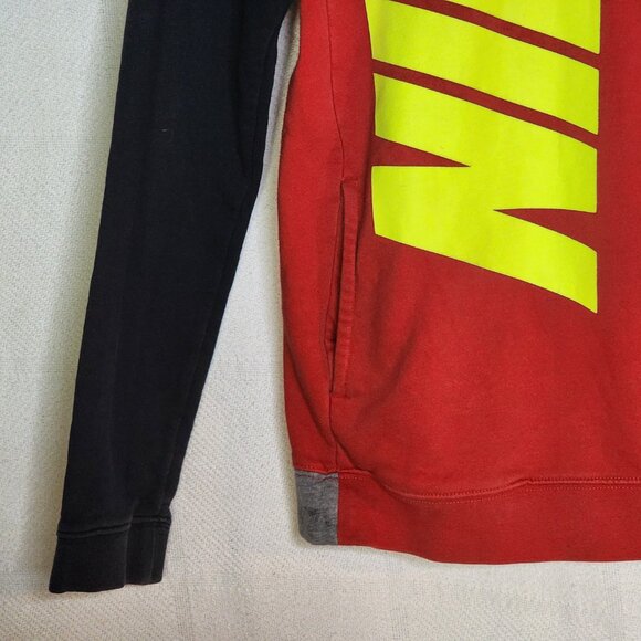 Nike Red Black LS Neon Yellow Logo Hooded Pull On Pocketed Cotton Poly Hoodie L - Picture 6 of 16